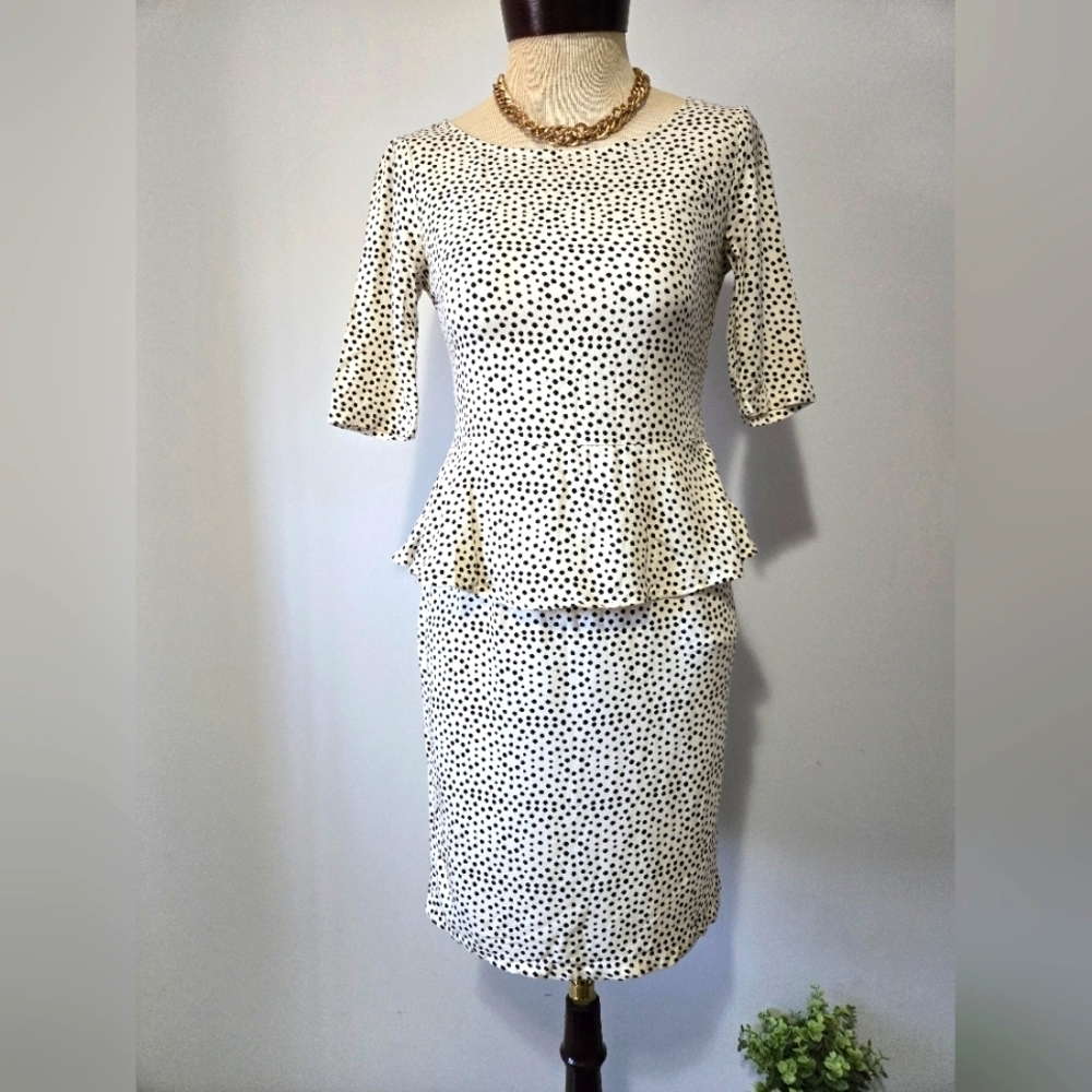 Ella Moss Polka Dot Peplum White And Black Dress. Size XS